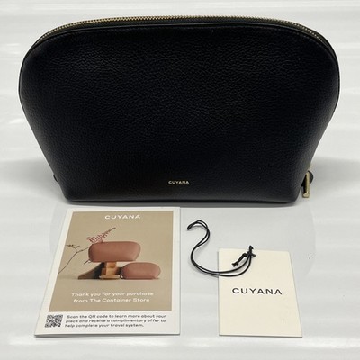 Cuyana Travel Case Black Pebbled Leather Makeup Bag 11  x 6.5  NWOT