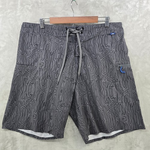 AFTCO Board Shorts Mens 36 Gray Topographic Print Fishing Utility Performance