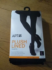Apt 9 Plush Lined Tights Womens L Black Warm & Cozy Black Fleece Lining NEW
