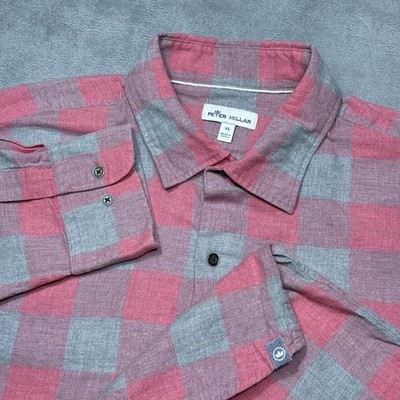 Peter Millar Shirt Mens XL Brushed Red Gray Buffalo Check Normcore Dadcore Woods