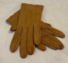 VTG ARIS Ladies Silk Lined Deerskin Leather Driving Gloves Tan Brown Sz 6 1/2