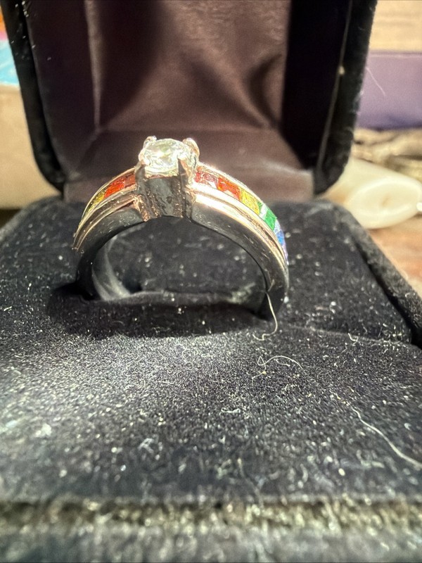 NIB Pride Rainbow Rasta Boho Colorful Ring Sz 5 CZ Middle Stone Friend Promise