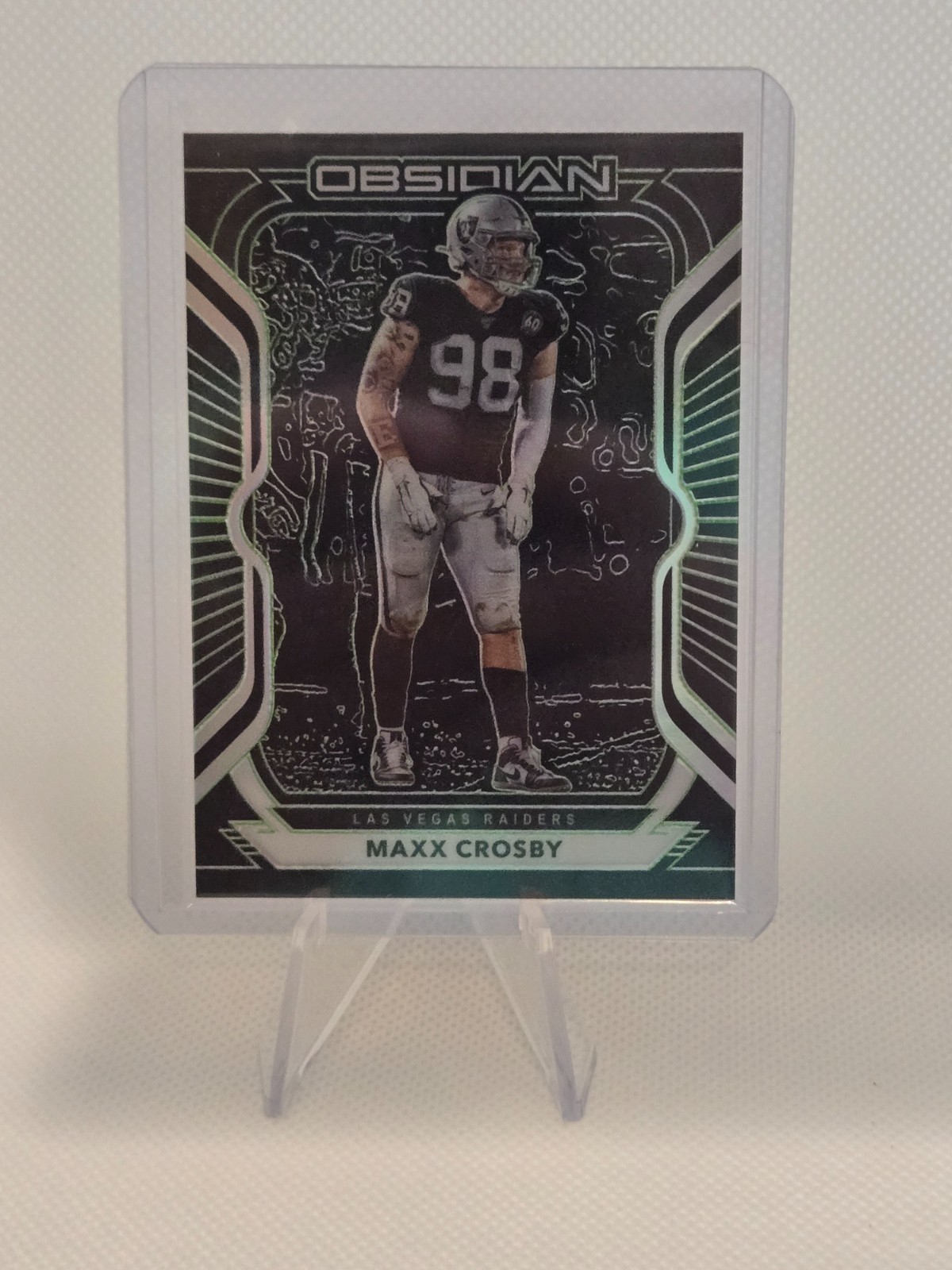 🔥MAXX CROSBY 2020 OBSIDIAN GREEN BLACK REFRACTOR #d /50!🔥RAIDERS!