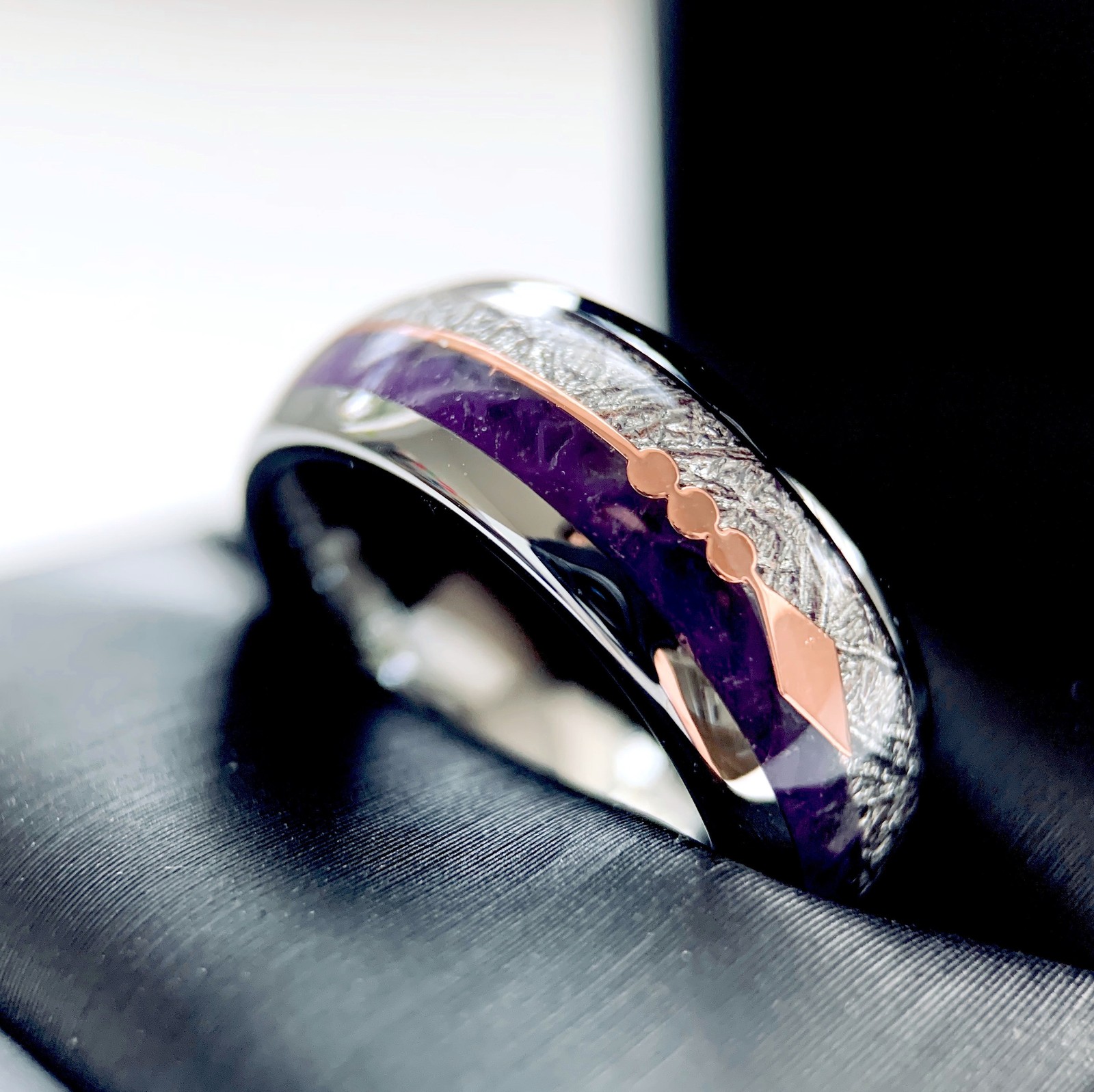 Purple Agate Meteorite Tungsten Ring | Unique Wedding Band 8mm