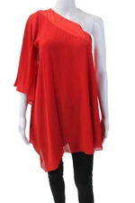 Badgley Mischka Women's Asymmetrical One Shoulder Blouse Bright Siam Size S