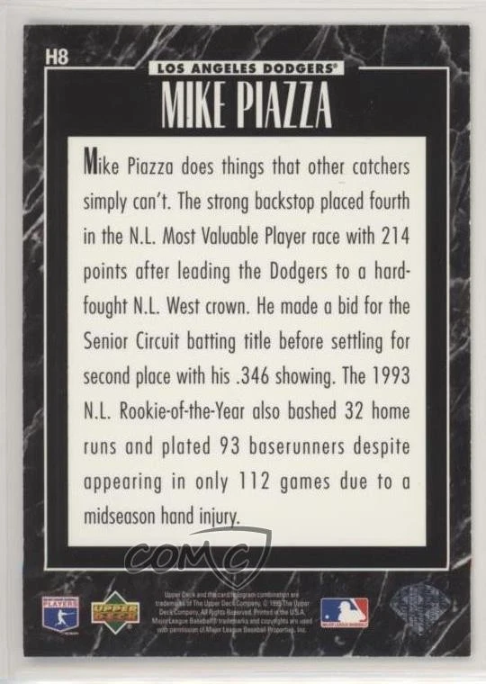 1995 Upper Deck Hobby Predictor Award Winners Prizes Mike Piazza #H8 HOF - Image 2 of 2