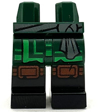 Lego New Dark Green Minifigure Pants Legs Molded Black Lower Boots Sash