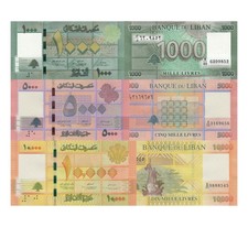 LEBANON Set 3 pcs 1000 5000 10000 Livres 2014-2021 Uncirculated