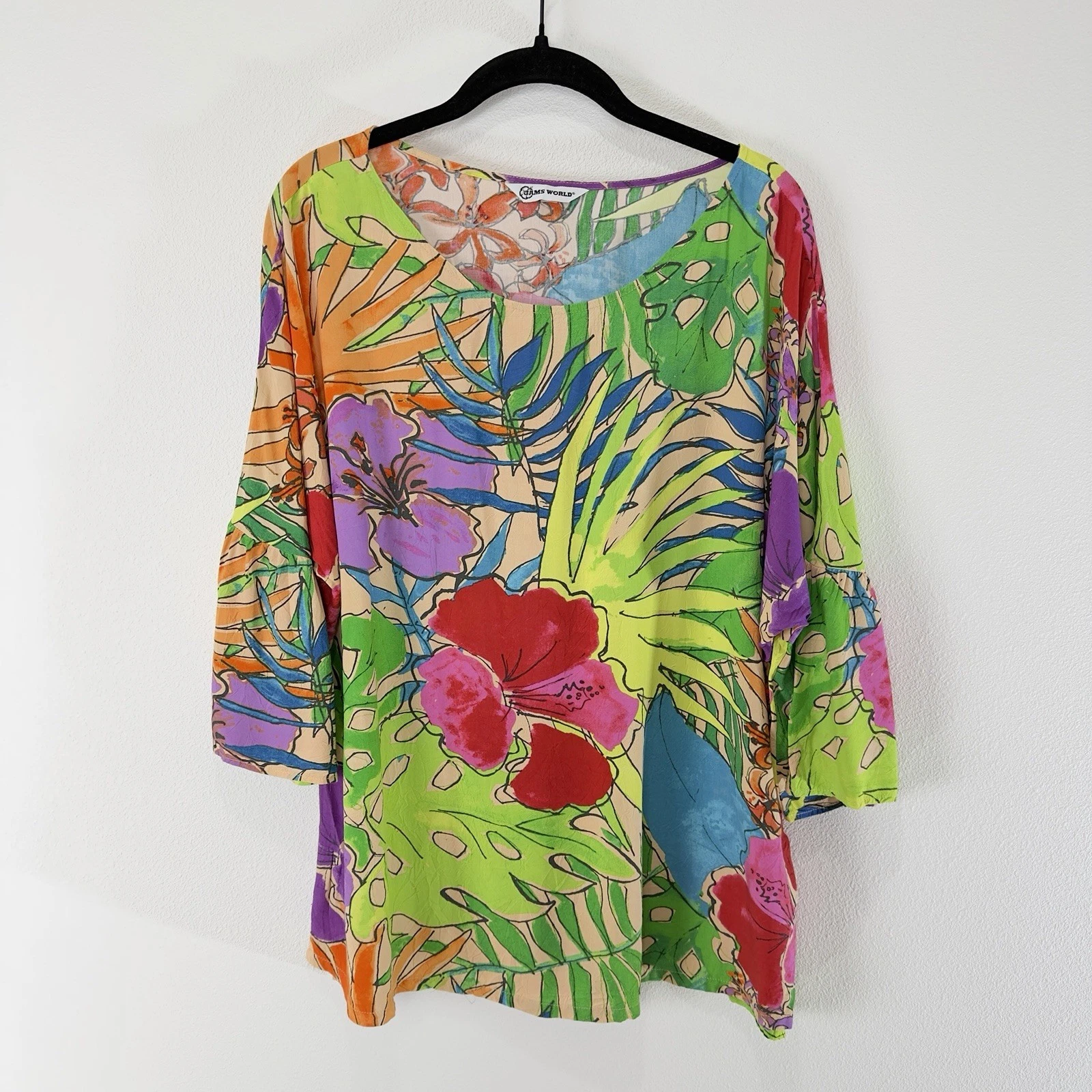VTG Jams World Top Size XL Floral Paradise Hawaiian Rayon Retro Vacation Beach