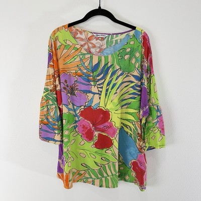 VTG Jams World Top Size XL Floral Paradise Hawaiian Rayon Retro Vacation Beach