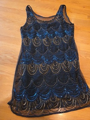 New ANGIE BLACK WITH BLUE AND GOLD BEADED TOP SIZE LARGE