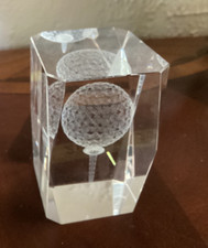 Laser Etched 3D Golf Ball And Tee Glass Paperweight