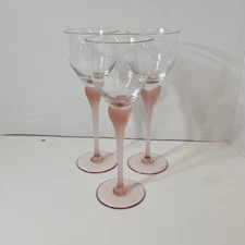 Set of 3 Mikasa Crystal Sea Mist Coral Frosted Stem 8.5"  Water Goblet Glasses
