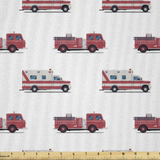 Lunarable Fire Truck Fabric By The Yard Pattern Of The Fire Engines And