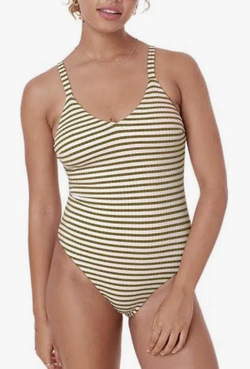 Andie The Marco Iguana Stripes Rib One Piece Swimsuit Womens Medium NWT