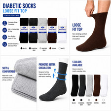 6 Pairs Diabetic Sock Crew Mens Circulatory Health Non Binding Cotton 9-11 10-13