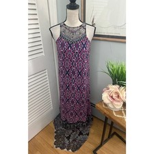 EXPRESS Dress Womens Small Maxi Bohemian Print Chiffon Retro Fairy Festival Chic