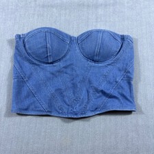 Story On Denim Corset Top Womens Medium Blue Bustier Strapless Zip Back Crop