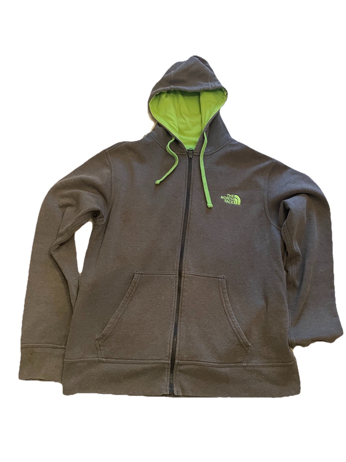 The North Face Men’s Large Grey and Neon Green Zip Up Hoodie Sweatshirt