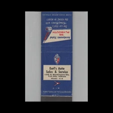 Matchbook Cover 1956 Plymouth Dealer Earl's Auto Sales & Service Tell City IN