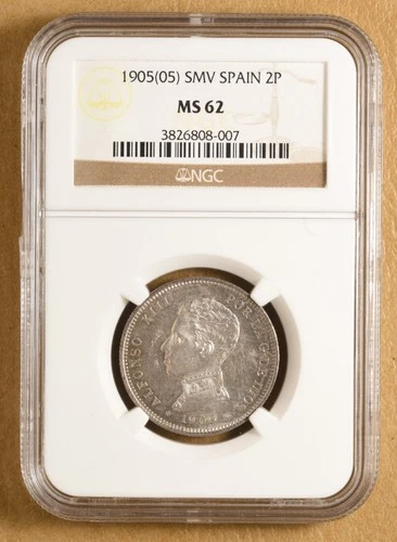 1905(05) SMV Spain 2 Pesetas NGC MS62