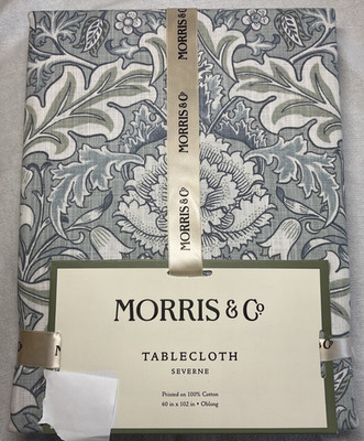MORRIS & Co Cotton Tablecloth 60 X 102 SEVERNE GRAY GREEN FLORAL NWT