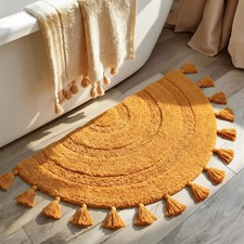 Half Circle Boho Bathroom Rugs with Tassels 100 Cotton Hand-Woven Bath Rugs Non