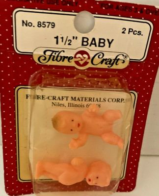 Vintage Fibre Craft 1 1/2'' Baby Doll Miniature Craft Figures Set of 2 No 8579