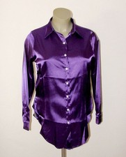 Satin Glanz Bluse in Lila Größe XL Party Bluse glänzend