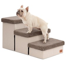 Dog Stairs for High Bed 18" H,3 Steps with Furry Lids Pet Stairs for Small Me...