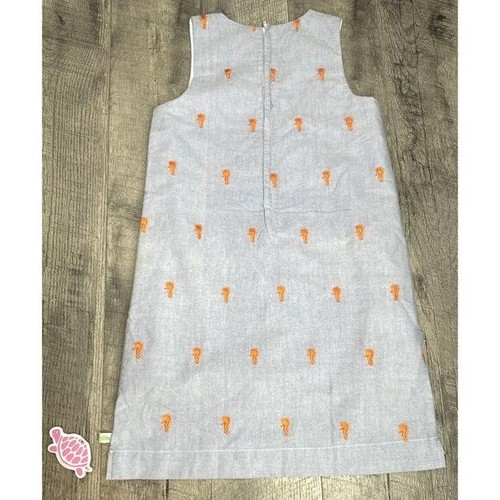 Embroidered Seahorse Girls Dress 12 Chambray Lined Sheath Beach Sleeveless NEW - Picture 4 of 8