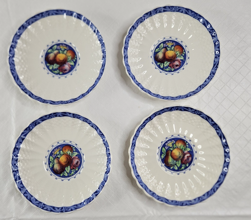 Vtg Spode Copeland Tudor Cup Saucer Lot 8 Crazing Signs of Wear Blue White Fruit - Picture 2 of 14