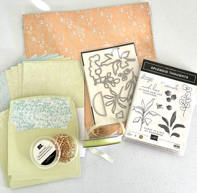 Stampin' Up! SPLENDID THOUGHTS Lot-Stamps+Dies+Trinkets+Full pk DSP+Cards+Ribbon