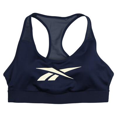REEBOK Lux Vector Medium Impact Racerback Sports Bra Plus Size 1X Blue Training
