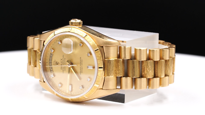 Mens Rolex 18K Gold Day-Date President Bark Finish Watch FACTORY