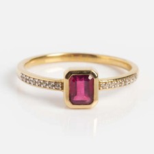Emerald Cut Ruby Gemstone Half Eternity Engagement Gift Ring For Women's
