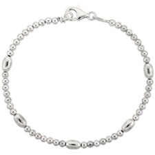925 Sterling Silver Polished Bead Ball and Oval Bracelet 4mm, 7" to 8" Long