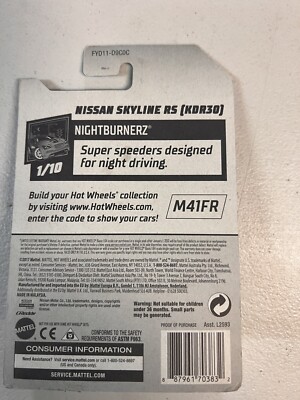Hot Wheels Nissan Skyline RS - Nightburnerz Series 1/10 | White/Black Design | Collector Car 48/250