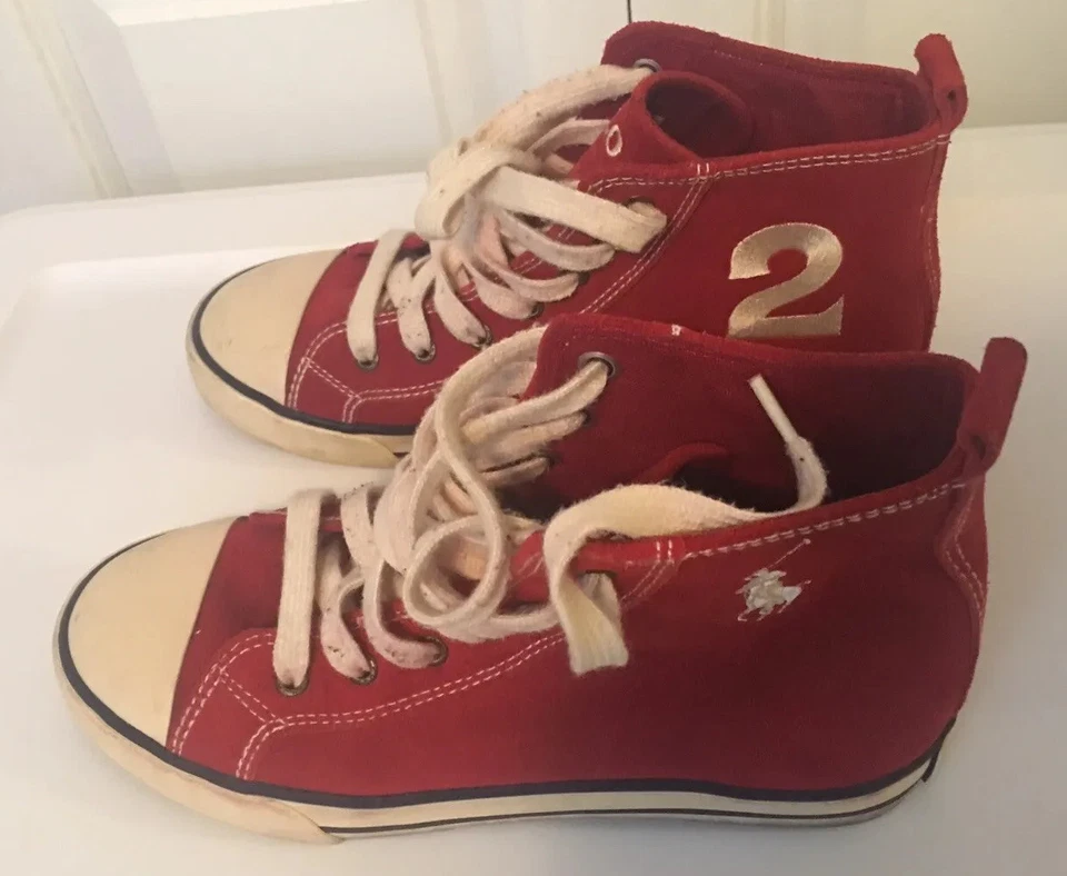 Polo Ralph Lauren Lona Rojo Blanco Alto Top Talla 4 Foto 4 de 4