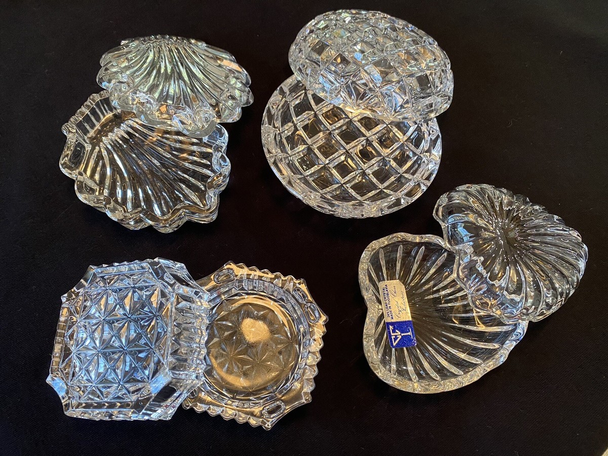 VINTAGE LOT OF ASSORTED LEAD CRYSTAL JEWELRY OR TRINKET BOXES WITH