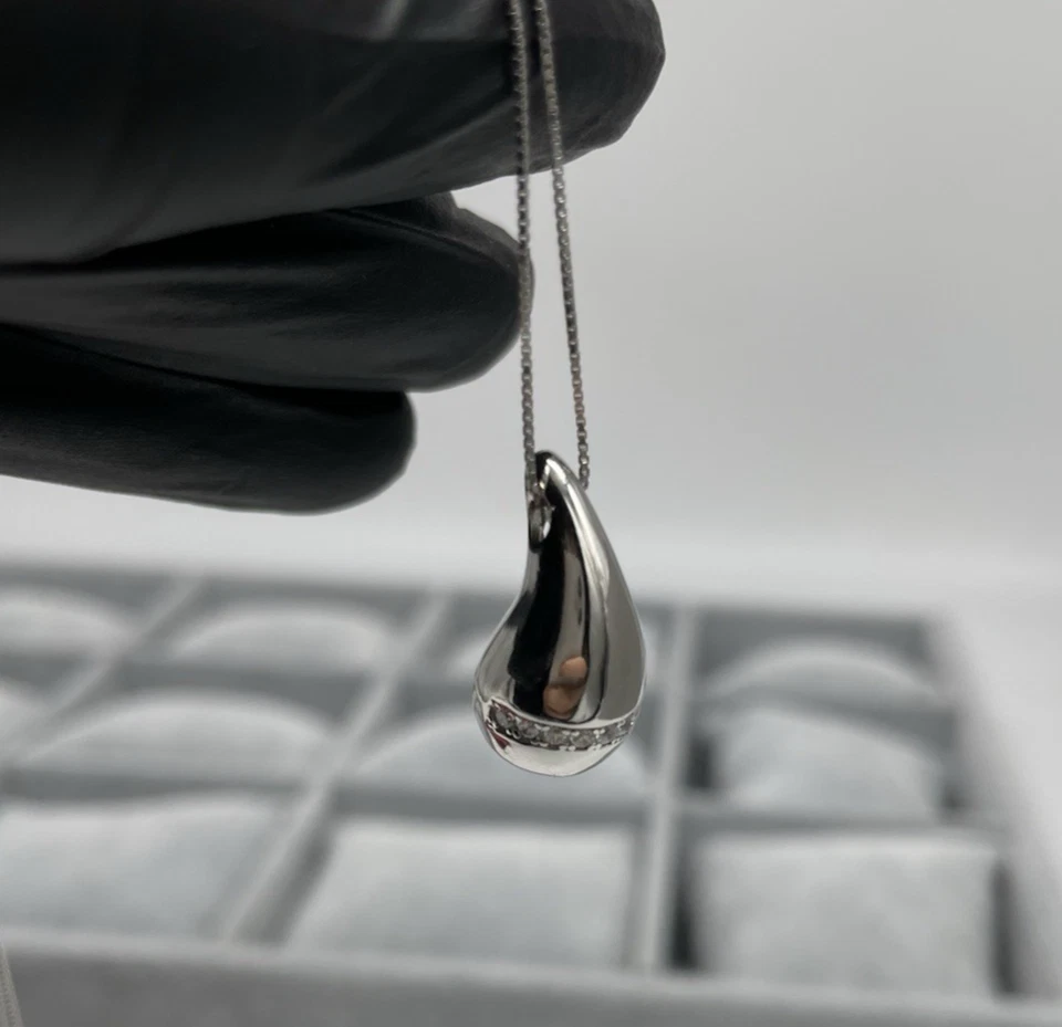 Girocollo collana femminile in argento 925 veneziana e ciondolo a Goccia Firmata - Immagine 2 di 4