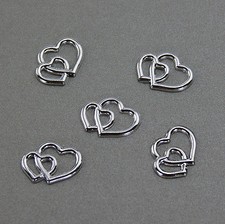 25 Doppelherzen silber Deko Streuteile Scrapbooking Tischdeko Streudeko Hochzeit