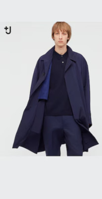 UNIQLO J+ Jil Sander Oversized Single Breasted Coat Navy Blue Size XXS 441196