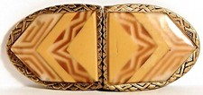 ART DECO CELLULOID BUCKLE 2-TONE yellow gold CHEVRON PATTERN GERMANY