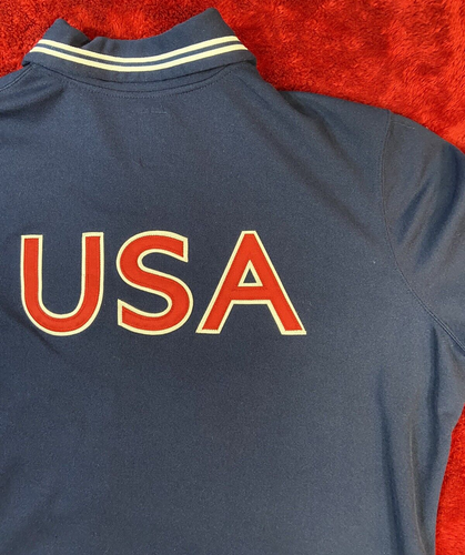Vintage Roots Polo Shirt XXL USA Olympic Snap Short Sleeve Warm Up Navy Shacket - Picture 16 of 16