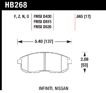 Hawk Front HPS Brake Pads for 2003-2005 350Z (Non-Brembo) HB268F.665 - Picture 3 of 3