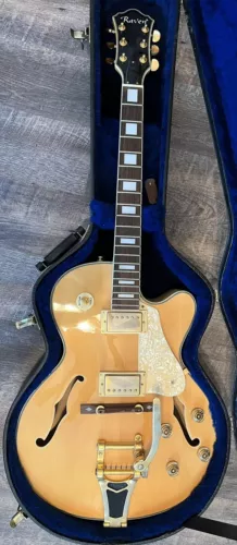 Raven Arch Top Blonde Hollow Body Electric Guitar Mock Gibson w/Ibanez Hard Case