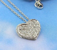 .40 ctw Diamonds Round Cut Pave Heart Pendant 18k White Gold Necklace 16''