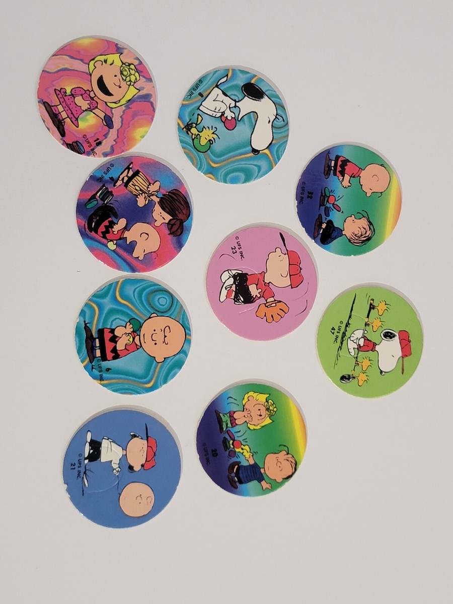Nice Lot of 9 Vintage 90s Peanuts Pogs Milk Caps Charlie Brown