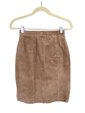 VTG Forenza Beige Genuine Leather Suede A Line Lined Skirt Sz 4